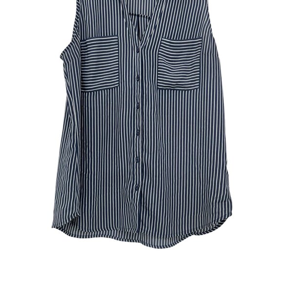 Express Sleeveless Striped Blouse Womens L Dusty Blue/White Button-Down - Picture 5 of 8
